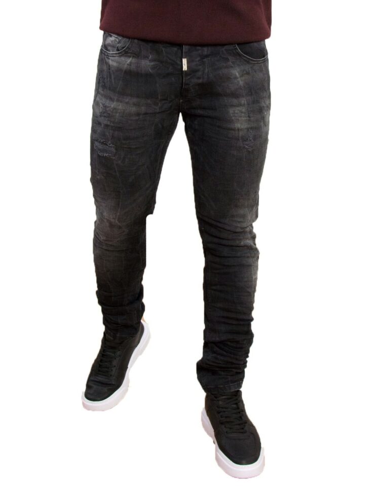 Profil ανδρικό μαύρο τζιν παντελόνι με φθορές 1
