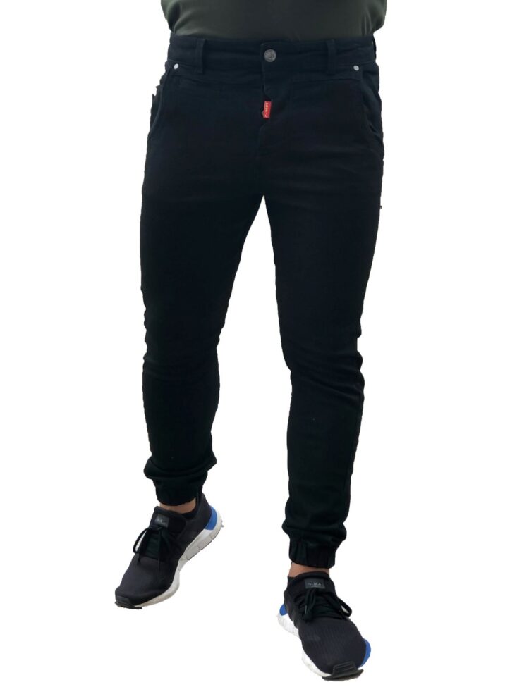 Ανδρικό μαύρο τζιν παντελόνι με λάστιχο Profil 1