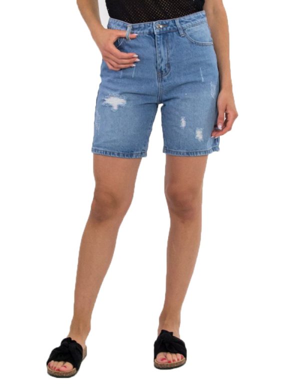 Γυναικεία μπλε τζιν βερμούδα με σκισίματα