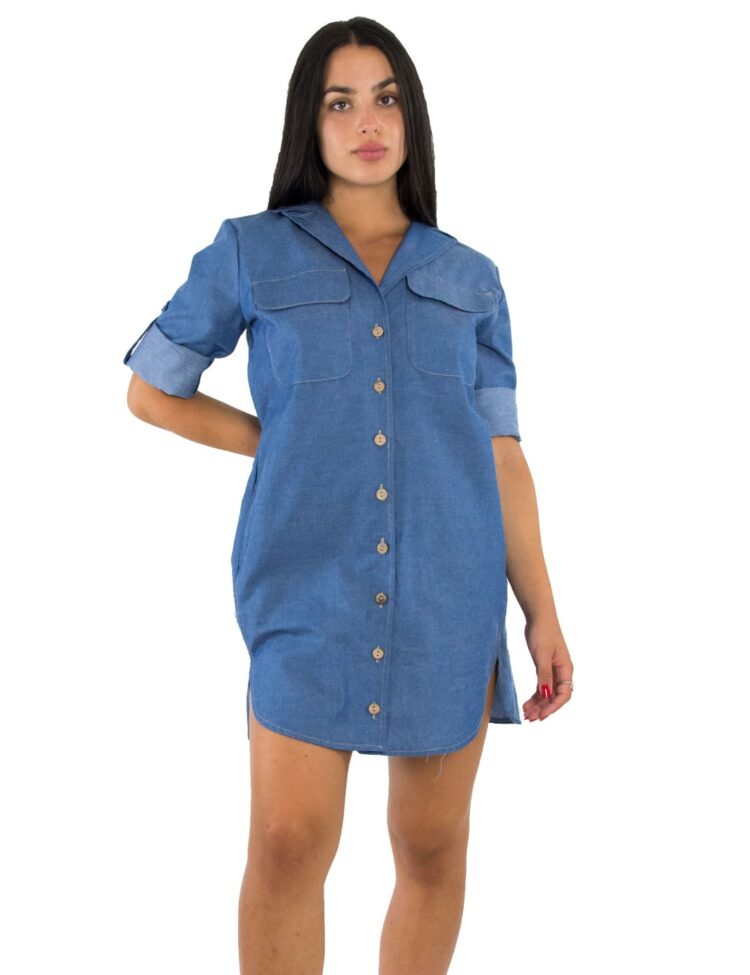 Γυναικείο μπλε τζιν πουκαμισοφόρεμα Benissimo 1