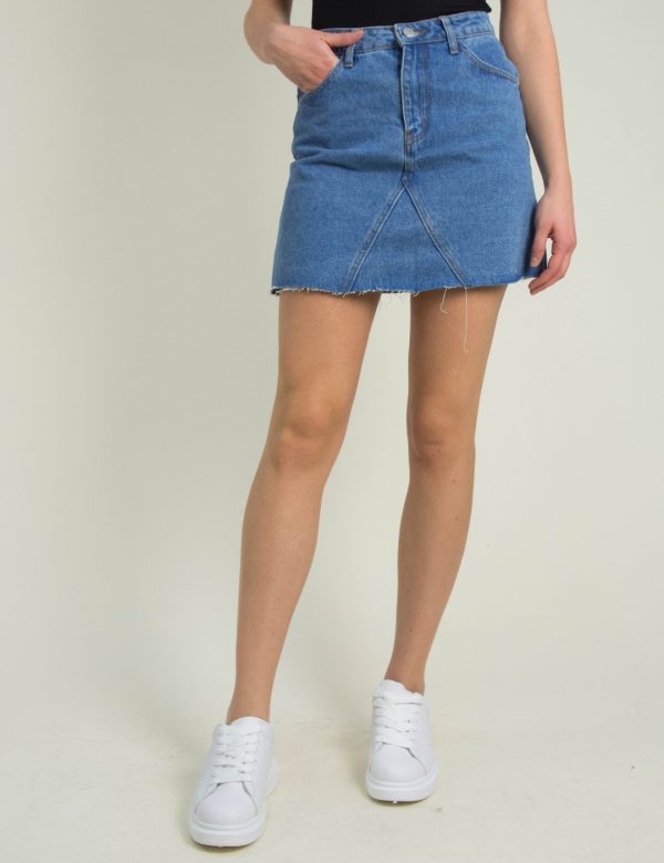 Γυναικεία μπλε χλώριο τζιν φούστα φερμουάρ ψηλόμεση Γυναικεία μπλε χλώριο τζιν φούστα φερμουάρ ψηλόμεση