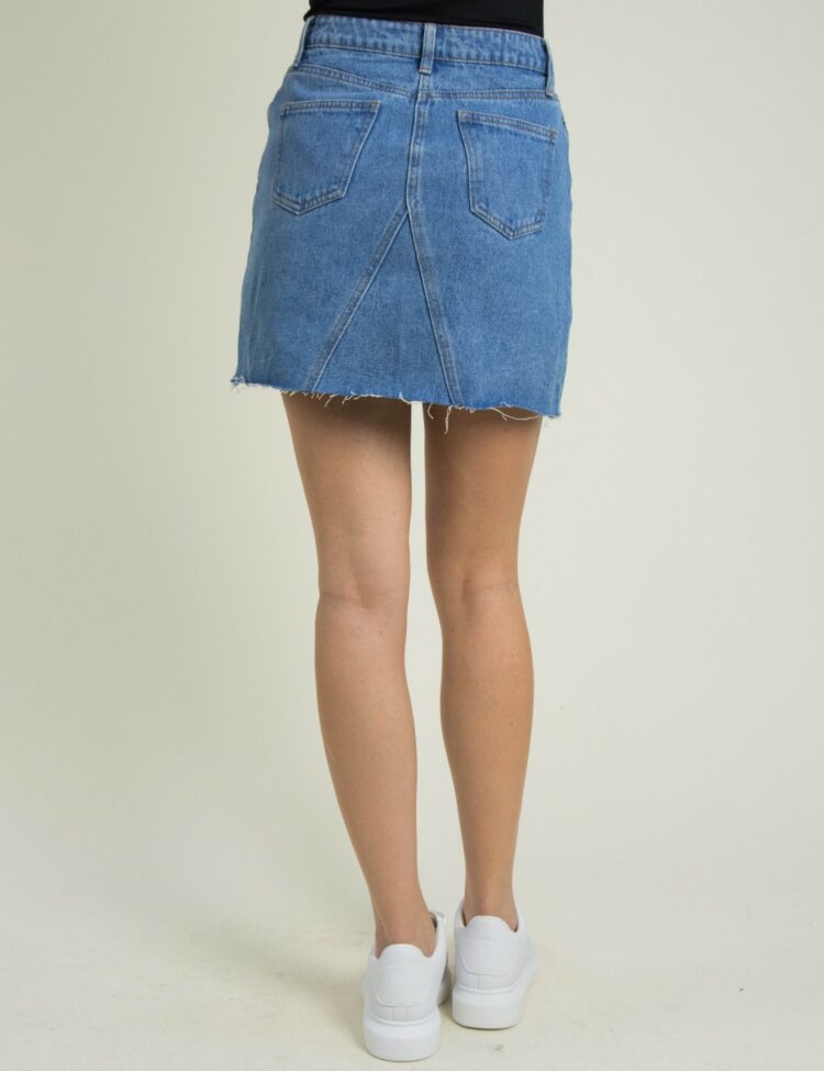 Γυναικεία μπλε χλώριο τζιν φούστα φερμουάρ ψηλόμεση 1