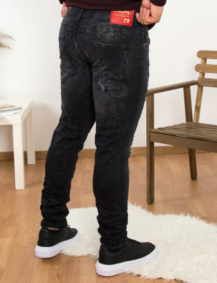 Profil ανδρικό μαύρο τζιν παντελόνι με φθορές 2