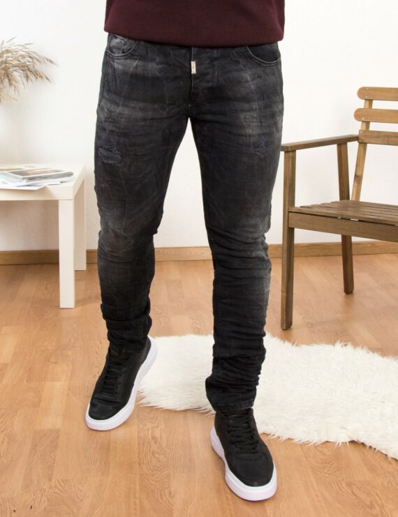 Profil ανδρικό μαύρο τζιν παντελόνι με φθορές