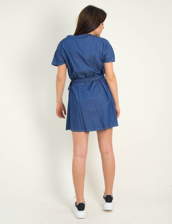 Γυναικείο μπλε mini τζιν φόρεμα κρουαζέ