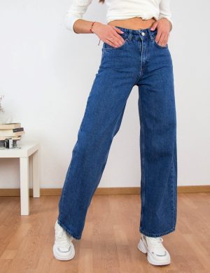 Γυναικείο μπλέ Wide Leg ψηλόμεσο τζιν
