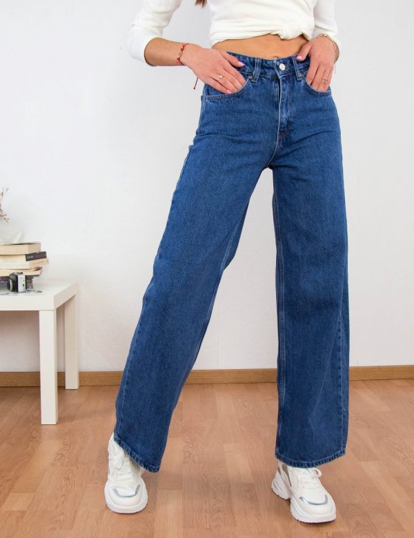 Γυναικείο μπλέ Wide Leg ψηλόμεσο τζιν
