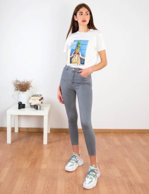 Γυναικεό γκρι τζιν παντελόνι σωλήνας ελαστικό