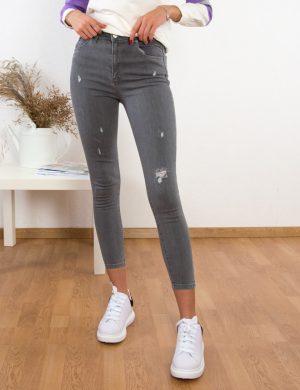 Γυναικεό γκρι τζιν παντελόνι σωλήνας ελαστικό