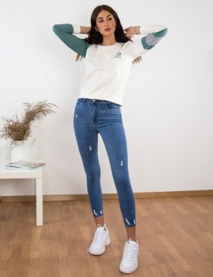 Γυναικείο μπλε τζιν παντελόνι σωλήνας ελαστικό