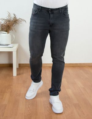 Ανδρικό ανθρακί τζιν παντελόνι με ελαφρύ ξέβαμμα