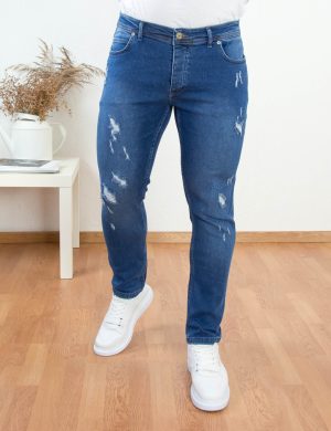 Ανδρικό μπλε τζιν παντελόνι με φθορές