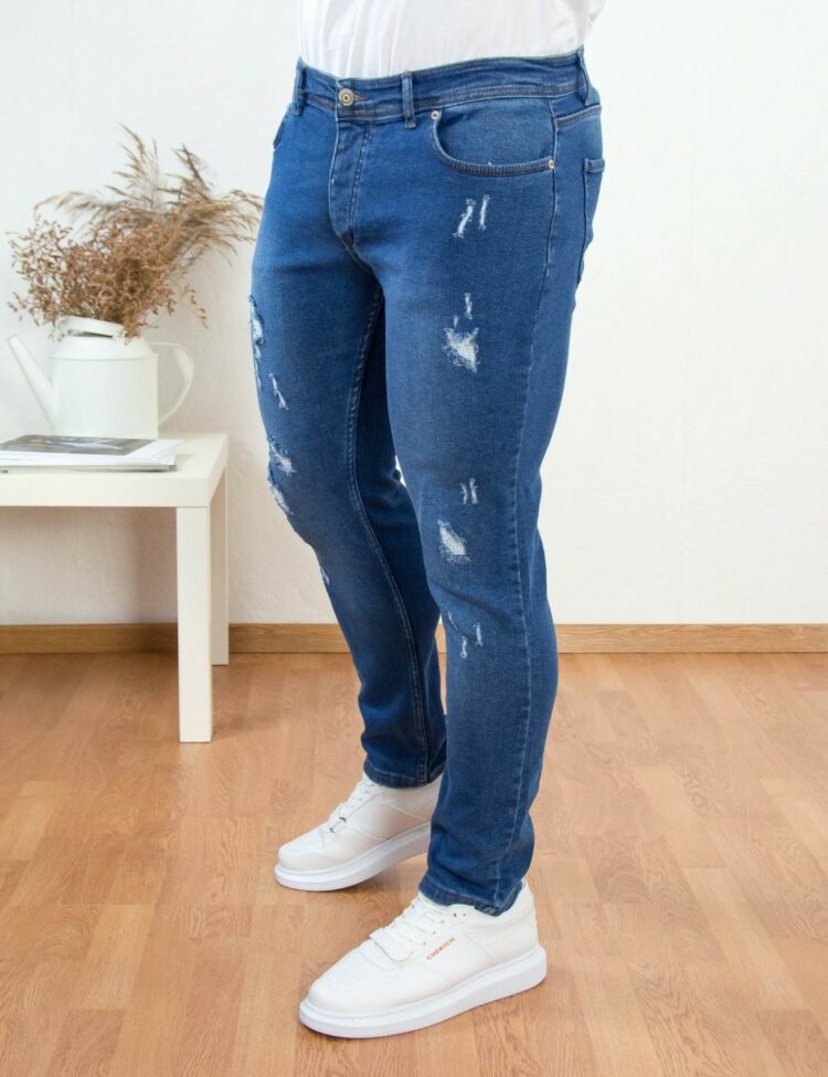 Ανδρικό μπλε τζιν παντελόνι με φθορές 1