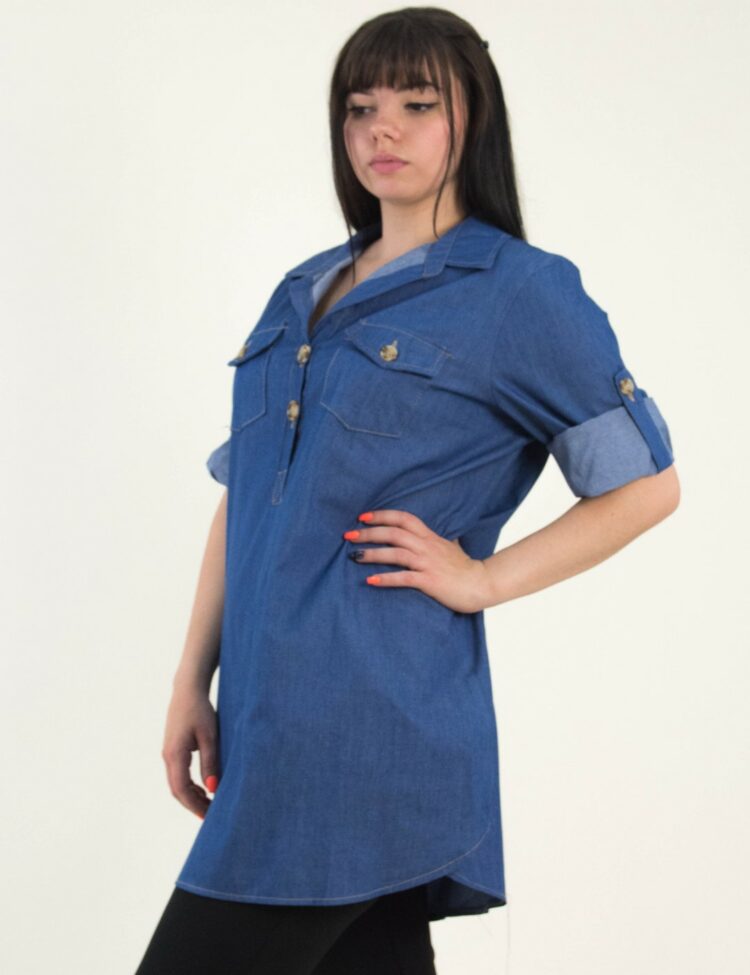 Γυναικείο μπλε τζιν πουκαμισοφόρεμα Plus Size Honey 2