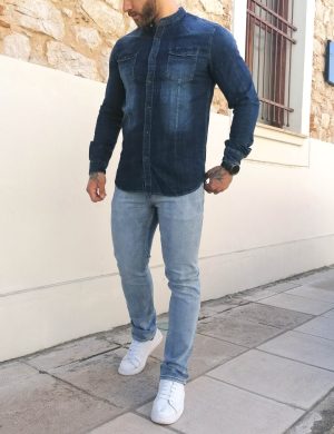 Ανδρικό Μπλέ χλώριο ελαστικό τζιν παντελόνι