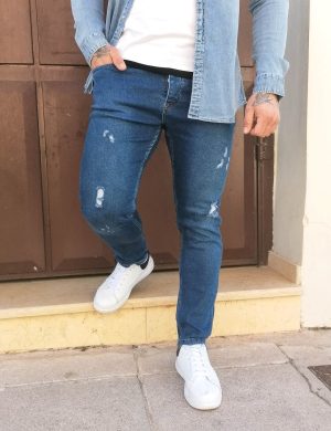 Ανδρικό μπλε τζιν παντελόνι με φθορές