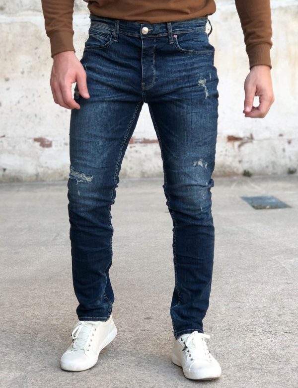 Ανδρικό μπλε τζιν παντελόνι με ξέβαμμα και φθορές