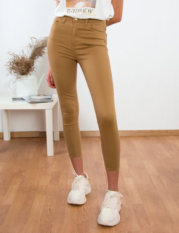 Γυναικείο καφέ ψηλόμεσο τζιν παντελόνι σωλήνας