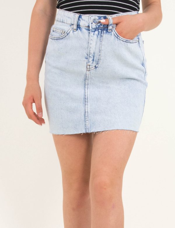 Γυναικεία χλώριο ψηλόμεση τζιν φούστα με τσέπες Γυναικεία χλώριο ψηλόμεση τζιν φούστα με τσέπες