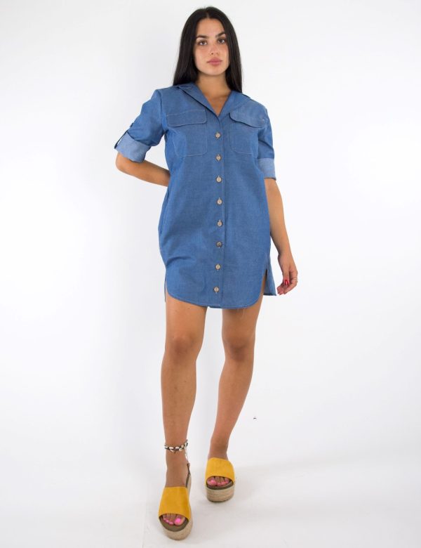 Γυναικείο μπλε τζιν πουκαμισοφόρεμα Benissimo Γυναικείο μπλε τζιν πουκαμισοφόρεμα Benissimo