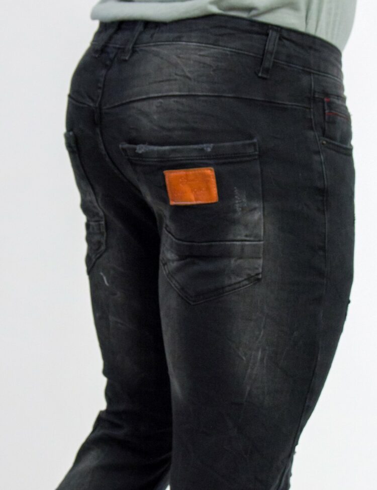 Ανδρικό μαύρο τζιν παντελόνι με φθορές 2
