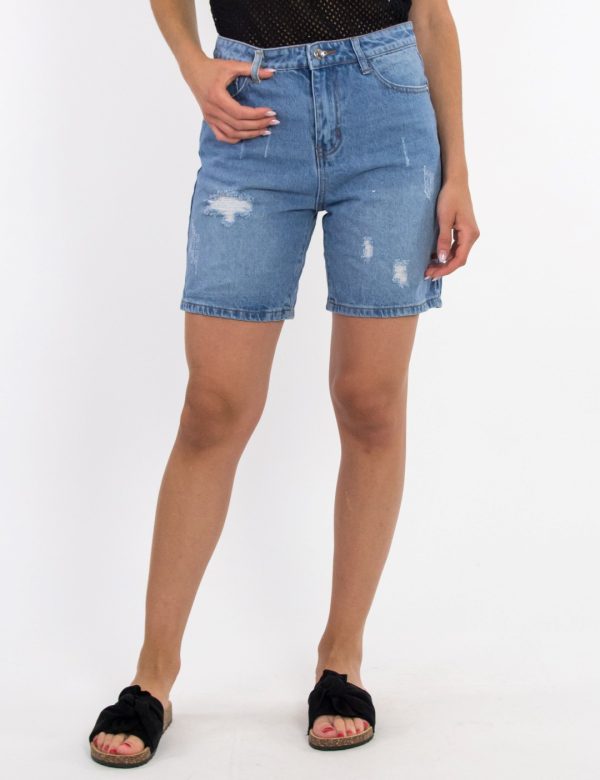 Γυναικεία μπλε τζιν βερμούδα με σκισίματα