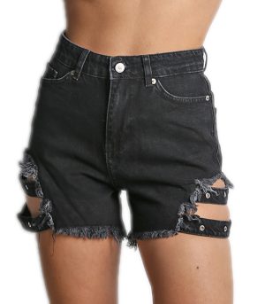 Τζιν σορτς με λουράκια regina (Μαύρο)