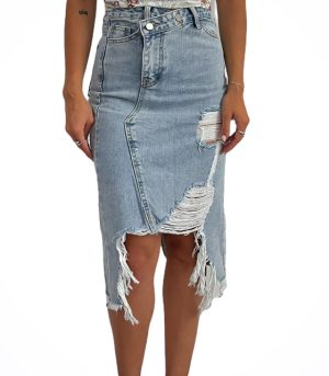 Τζιν φούστα midi με σκισίματα (Μπλε)