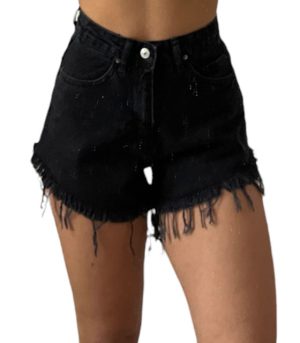Τζιν σορτς ψηλόμεσο με ξέφτια (Μαύρο)