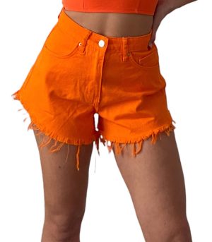 Τζιν σορτς ψηλόμεσο με ξέφτια (Πορτοκαλί)