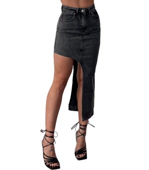 Τζιν φούστα με ιδιαίτερο σχέδιο (Μαύρο)