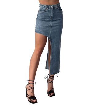 Τζιν φούστα με ιδιαίτερο σχέδιο (Μπλε)