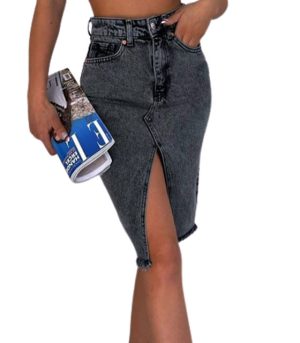 Τζιν φούστα μίνι με άνοιγμα (Μαύρο)