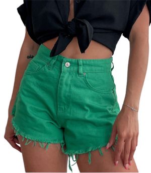 Τζιν σορτς ψηλόμεσο με ξέφτια (Πράσινο) Τζιν σορτς ψηλόμεσο με ξέφτια (Πράσινο)