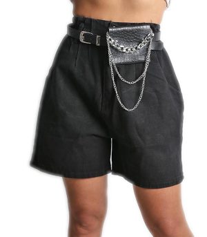 Τζιν σορτς ψηλόμεσο με λάστιχο στο πίσω μέρος (Μαύρο)