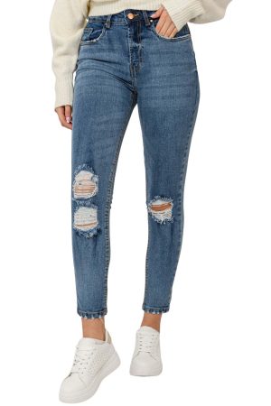 Push up skinny ντένιμ με σκισίματα (M.BLUE)