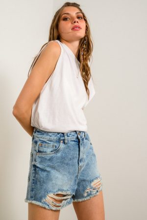 Ντένιμ σορτς με ξέφτια (LIGHT BLUE)