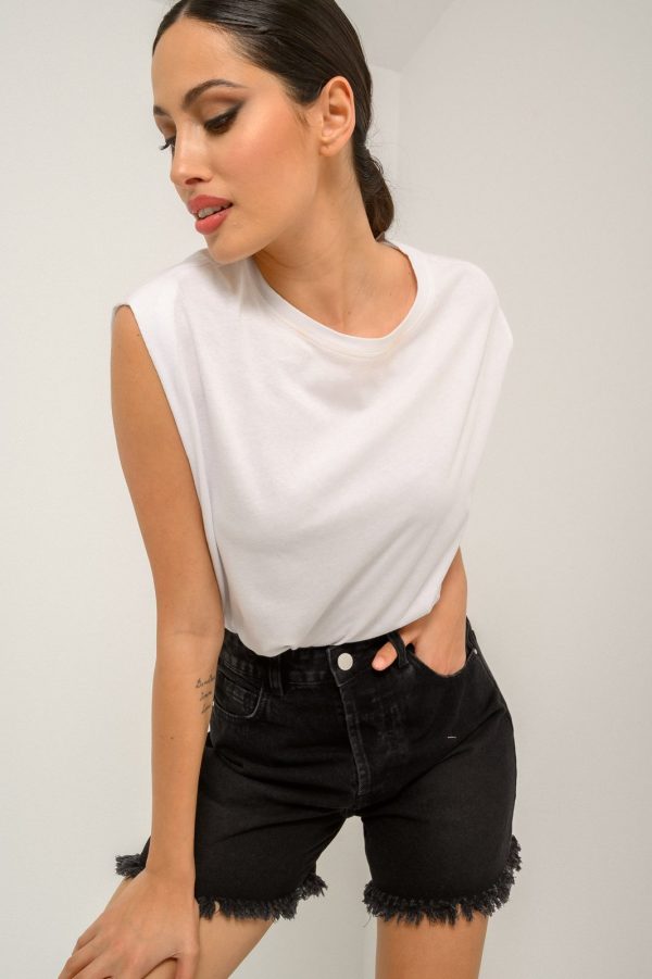 Ντένιμ βερμούδα σορτς με ξέφτια (BLACK ACID)