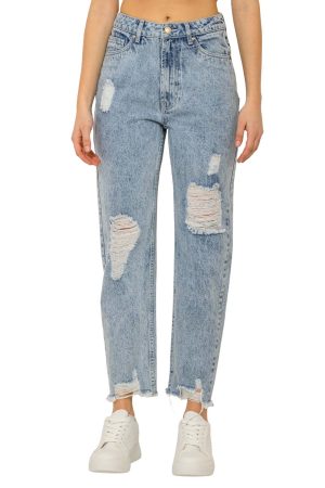 Mom fit ντένιμ με σκισίματα (LIGHT BLUE)