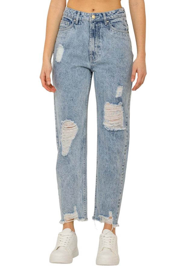 Mom fit ντένιμ με σκισίματα (LIGHT BLUE)