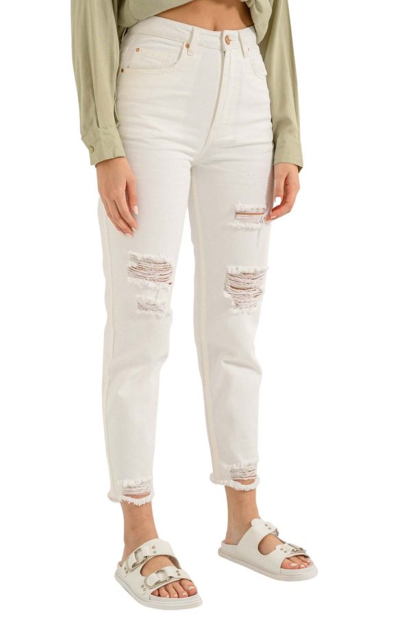 Mom fit ντένιμ με σκισίματα (WHITE)