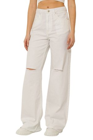 Wide leg ντένιμ με σκισίματα (WHITE)