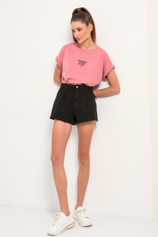 Ντένιμ σορτς με ξέφτια (BLACK)