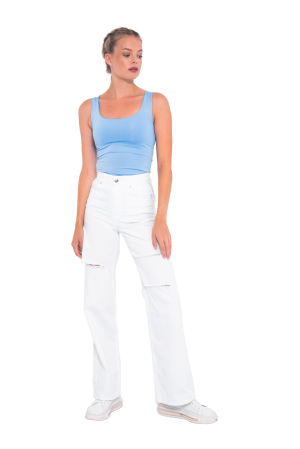 Wide leg ντένιμ με σκισίματα (WHITE)