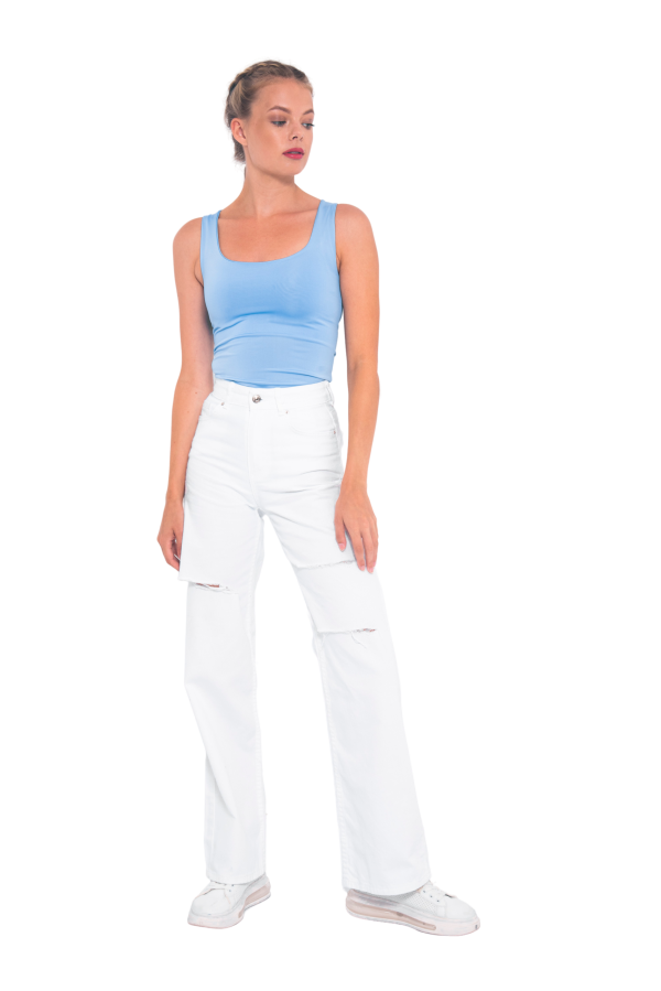 Wide leg ντένιμ με σκισίματα (WHITE)