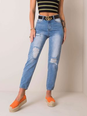 Μπλε Jean Mom Fit Παντελονι