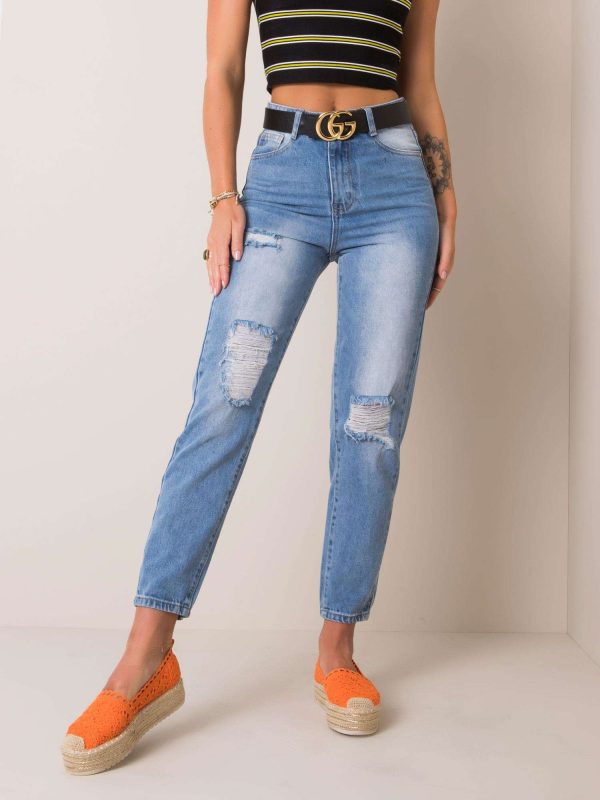 Μπλε Jean Mom Fit Παντελονι
