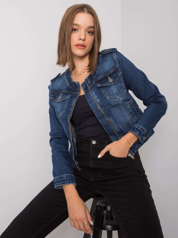 Μπλε Τζιν Jacket Με Στρογγυλο Γιακα