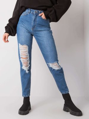 Μπλε Mom Fit Jean Με Ξεφτια