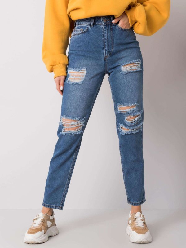 Μπλε Mom Fit Jean Με Ξεφτια